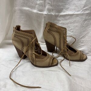 Women's Tan Lace-Up Heeled Sandals